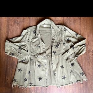 Sage green star denim jacket